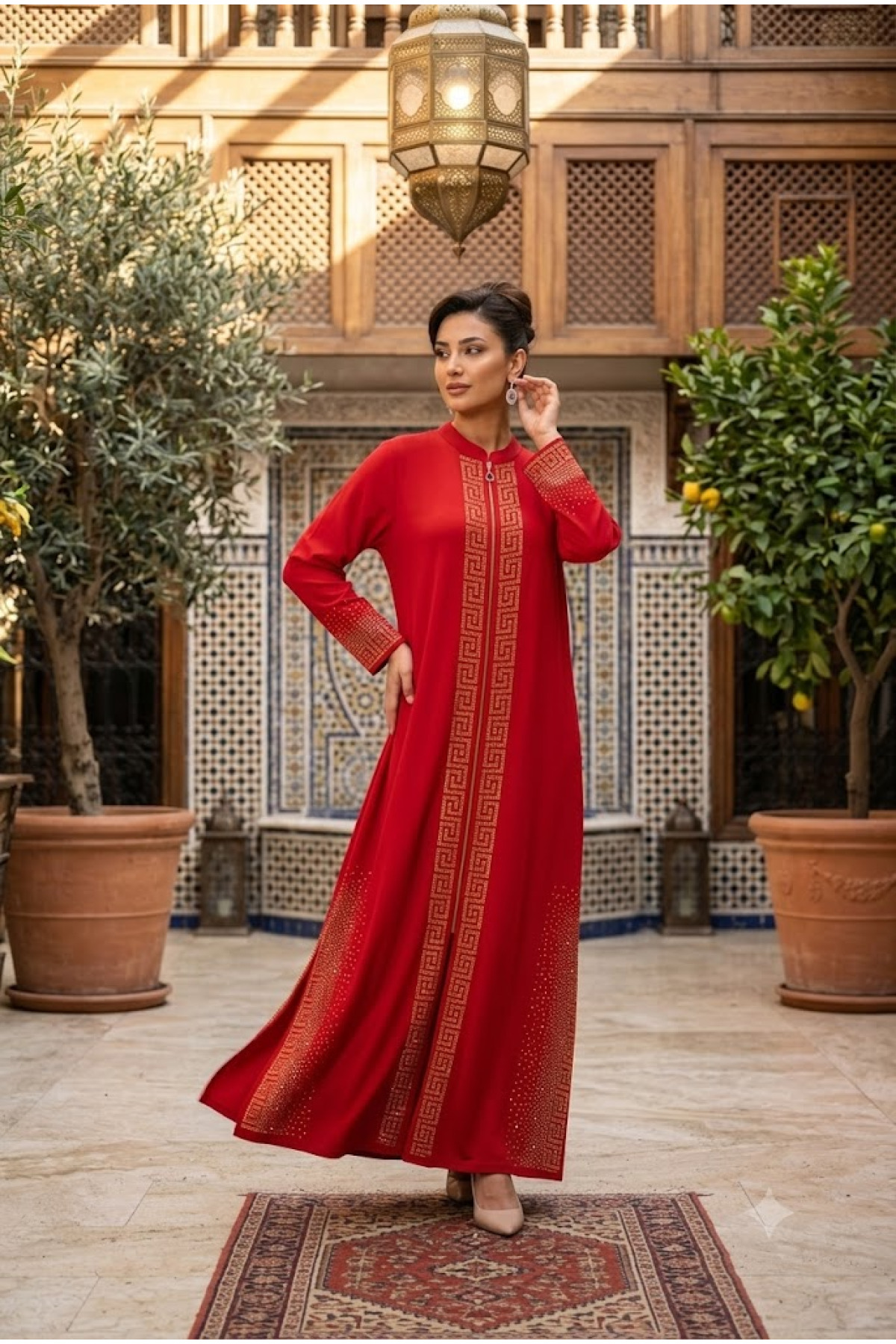 Esswaap Taşlı Hakim Yaka Abiye(Kırmızı)