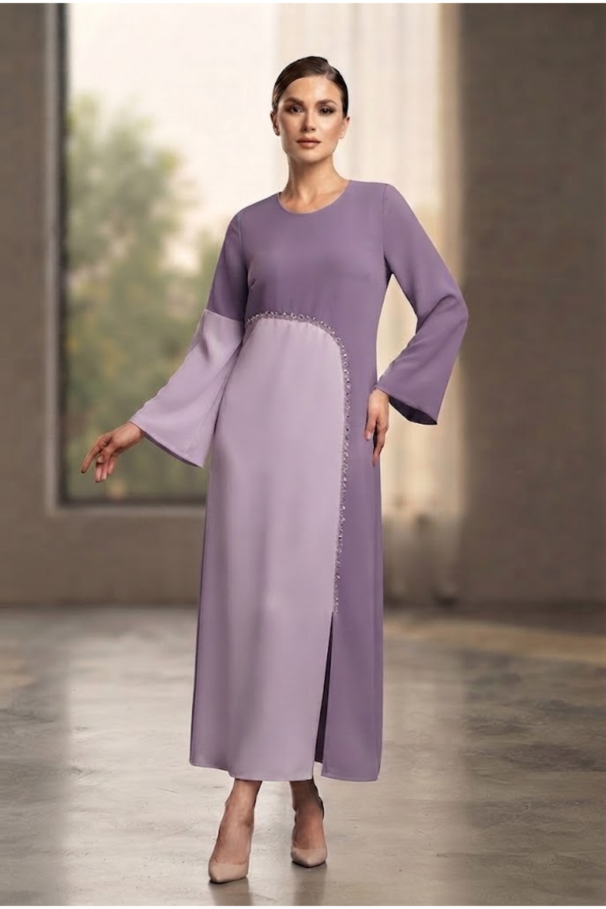 Grace Asimetrik Yırtmaçlı Model (Lila)