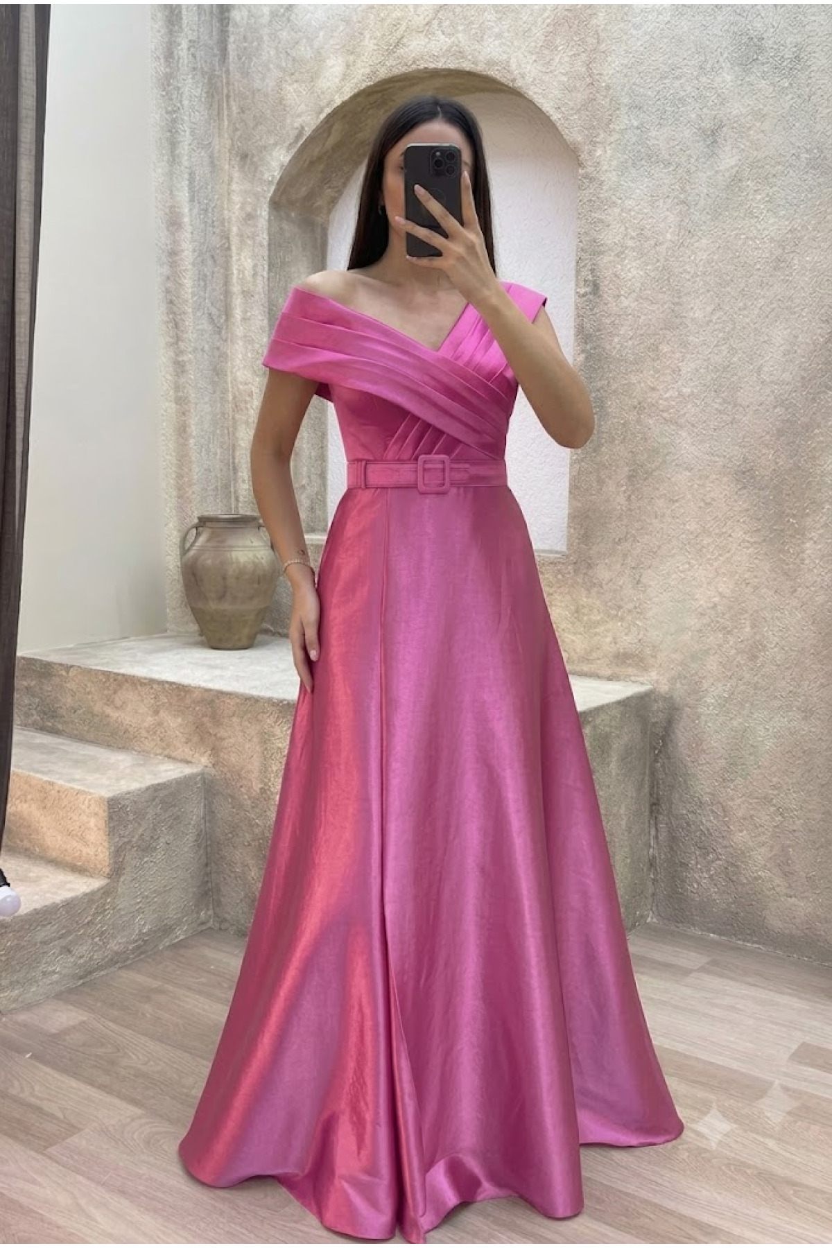 Kruvaze Tafta Abiye(Pembe)
