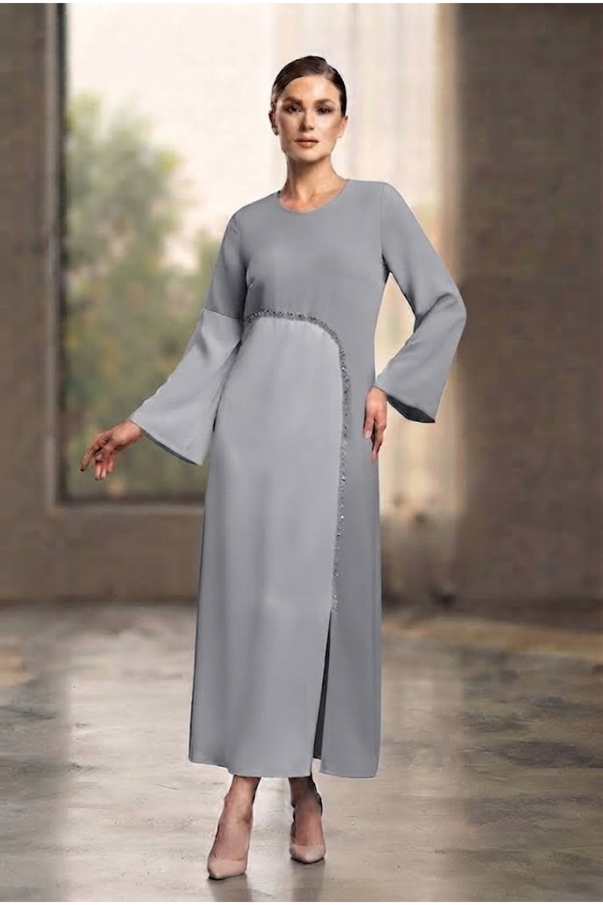 Grace Asimetrik Yırtmaçlı Model (Gri)
