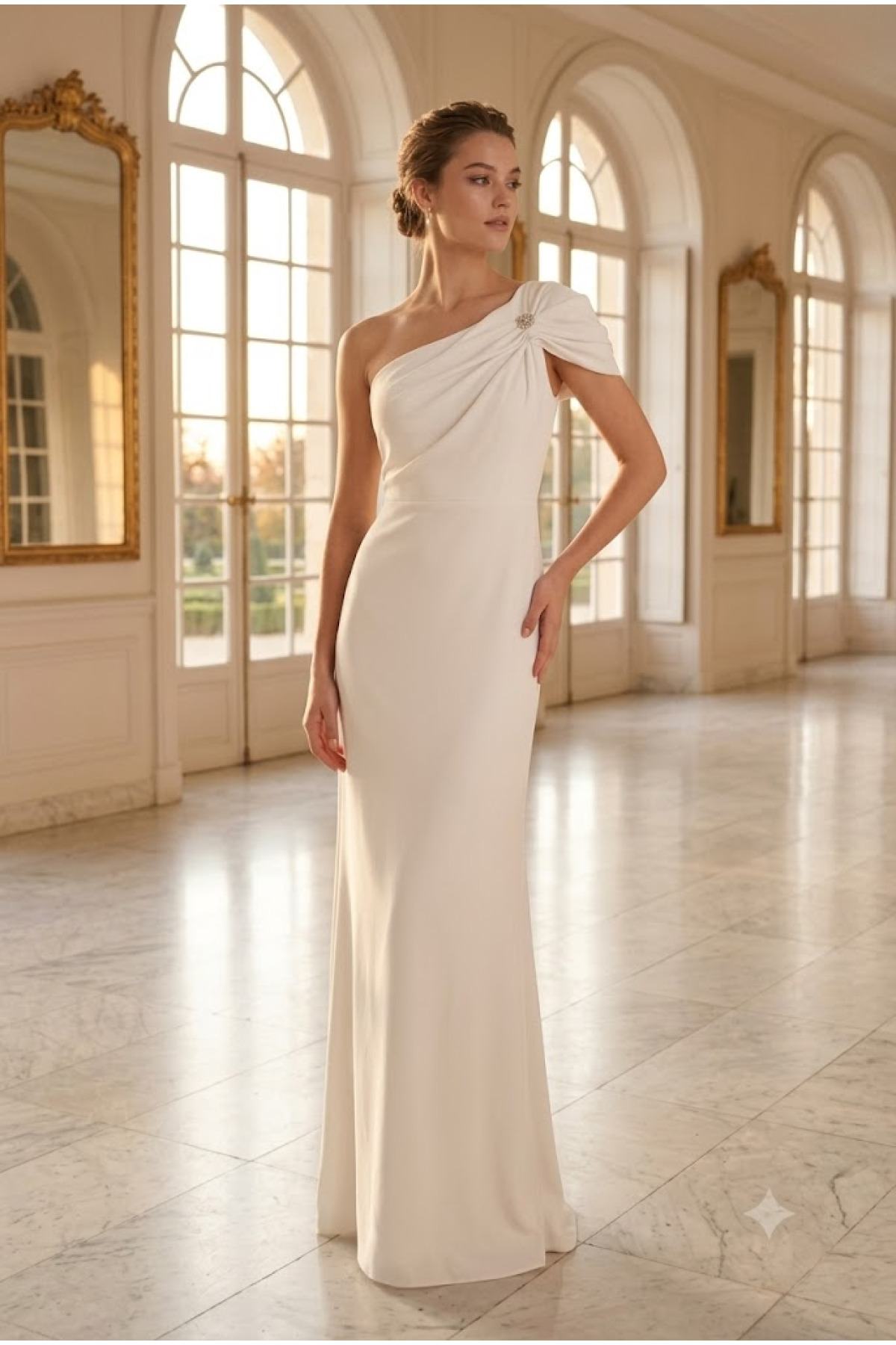 Broş Detaylı Helen Model Elbise